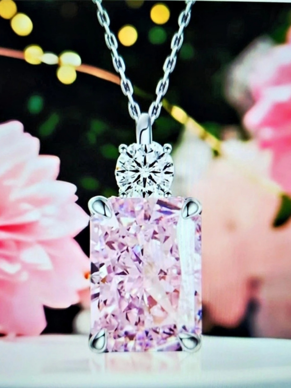 Pink Cubic Zirconia Pendant Necklace